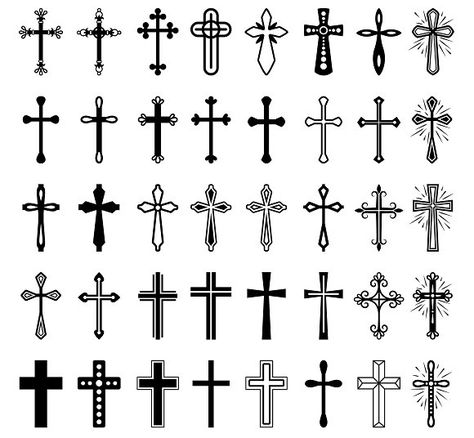 Christian cross icons by ssstocker on @creativemarket Cruz Tattoo, Cruces Tattoo, Tato Salib, Small Cross Tattoos, Tattoo Cross, Vector Tattoo, Cross Drawing, Cross Tattoos For Women, Tattoo Vector