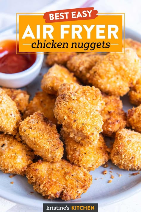 The Best Air Fryer Chicken Nuggets! These homemade chicken nuggets are so crispy and deliciously seasoned. This healthy recipe is quick and easy to make! Spicy Chicken Nuggets Air Fryer, Chicken Nugget Recipes Air Fryer, Ninja Dual Zone Air Fryer Recipes, Air Fryer Chicken Chunks, Chicken Nuggets With Canned Chicken, Homemade Chicken Nuggets Air Fryer, Air Fryer Chicken Nuggets Homemade, Air Fryer Nuggets, Chicken Nuggets In Air Fryer