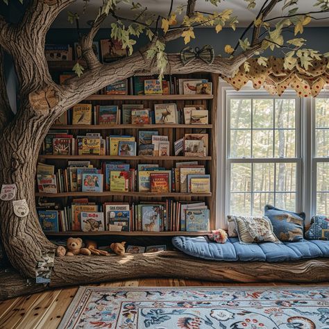 "Enchanted Reading #Nook: Charming #Cozy corner with a bookshelf #Tree, inviting #Cushions, and a serene atmosphere for #Reading. #BookLovers #HomeDecor #AIArt #AIPhoto #Stockcake ⬇️ Download and 📝 Prompt 👉 https://stockcake.com/i/enchanted-reading-nook_212108_38901". Story Book Bedroom, Circular Reading Nook, Cozy Classroom Corner, Cozy Corner Chair Ideas, Built In Book Nook, Garden Reading Area, Child Reading Nook, Fantasy Reading Nook, Children Reading Corner