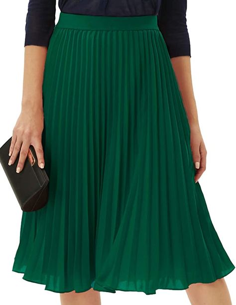 Dark Green Skirt, Pleated Chiffon Skirt, Holiday Skirts, High Waisted Pleated Skirt, Pleated Chiffon, Retro Mode, Spring Skirts, Party Skirt, Skirt Midi