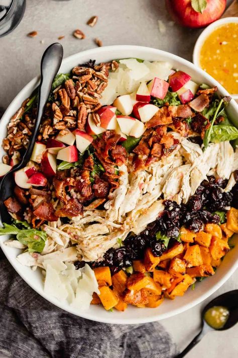 Harvest Cobb Salad, Turkey Cobb Salad, Classic Cobb Salad, Maple Vinaigrette, Cobb Salad Recipe, Recipe Using Chicken, Harvest Salad, Main Dish Salads, Leftover Turkey