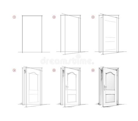 Kicking Door Open Reference, Open Door Drawing Sketch, How To Draw A Door, Door Illustration Drawings, Knocking On Door Drawing Reference, Opening Door Reference, Door Drawing Sketch, Door Drawing Reference, Opening Door Drawing Reference