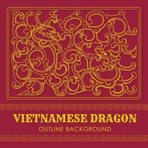 Vietnamese Dragon, Dragon Outline, Outline Background, Vietnam Art, Chinese Pattern, Background Floral, Floral Ornament, New Year Designs, Box Packaging Design