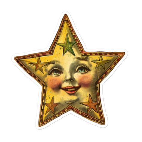 Add a touch of retro charm to your belongings with this adorable vintage star sticker featuring a smiling face. Perfect for decorating your planners, laptops, scrapbooks, and more, this cute star decal brings a whimsical, celestial vibe to any surface. Original artwork by A Bells Emporium. Key Features: High-Quality Vinyl: Durable, waterproof, and weather-resistant, ensuring long-lasting use both indoors and outdoors. Unique Design: Vintage-inspired star with a friendly face, adding a nostalgic Vintage Stars Illustration, Vintage Celestial Illustrations, Vintage Star Illustration, Vintage Christmas Stickers, Scrapbook Stickers Png, Stars With Faces, Vintage Sticker Design, Png Aesthetic Vintage, Cute Png Aesthetic