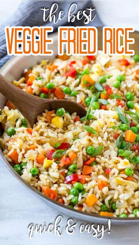 This recipe for veggie fried rice is chock full of colorful vegetables and is ready in just 20 minutes! Very Veggie Fried Rice, Veggie Fries Rice, Easy Rice And Vegetable Recipes, Mixed Veggie Stir Fry, Rice Stirfry Veggies, Easy Veggie Fried Rice, Mixed Vegetable Rice, Veggie Stir Fry Rice, Fried Rice Vegetable