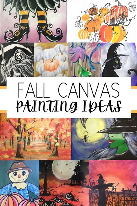 Fun fall canvas painting ideas every beginner painter must try as Autumn approaches! Fall Sip And Paint Ideas For Beginners, Simple Painting Ideas On Canvas Acrylics, Diy Canvas Art For Beginners, Paint Day Ideas, Christmas Paint Class Ideas, Fall Wine And Canvas Ideas, Fall Wine And Paint Ideas, Fall Diy Painting Ideas, Thanksgiving Paintings On Canvas Easy Step By Step