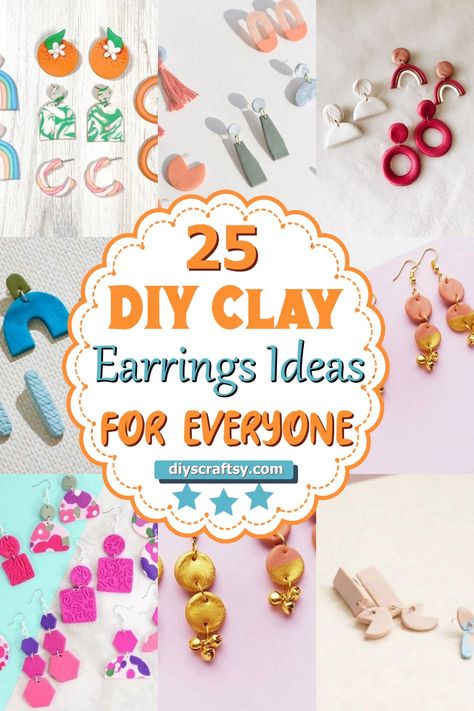 25 DIY Clay Earrings Ideas For Everyone Diy Air Dry Clay Earrings, Easy Clay Earrings For Beginners, Sculpey Clay Earrings, Air Dry Clay Earrings Diy Ideas, Polymer Clay Jewelry Diy For Beginners, Polymer Clay Ideas To Sell, Diy Polymer Clay Earrings Ideas, Diy Clay Earrings Tutorials, Polymer Clay Crafts Tutorial