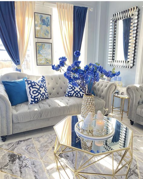 Ice Blue Living Room, Blue And Gold Apartment Decor, Royal Blue And Yellow Living Room, Navy Blue And Gold Living Room, Royal Blue And Gold Living Room, Royal Blue Living Room Decor, Blue And Gold Living Room, Blue And Yellow Living Room, Tattoo Modern