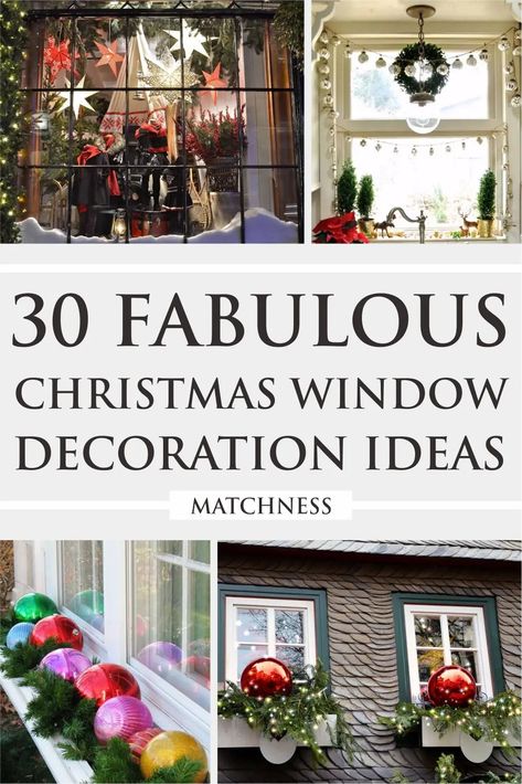 Christmas Exterior Window Decorations, Decorated Windows For Christmas, Diy Exterior Christmas Decor, Christmas Window Display Home Diy, Decorate Windows For Christmas, Xmas Window Decorations, Outdoor Window Decor, Window Decoration Ideas, Diy Christmas Window