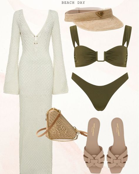 Beach day outfit inspo #summeroutfit #greenbikini Beach Outfit Elegant, Honey Moon Outfits The Beach, Outfits Praia, Beach Party Outfit Ideas, Turkey Outfits, Beach Dress Outfit, Beachy Clothes, Swimwear Outfits, Pool Outfit