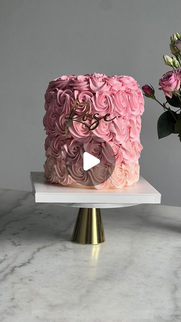 𝐋𝐮𝐱𝐮𝐫𝐲 𝐛𝐚𝐤𝐞𝐫 on Instagram: "A whimsical creation with buttercream frosting in a charming rosette ombre design! Its simple yet stunning appearance is the  most adorable photo op! ✨🎂💗 . . . . #luxurycakes #luxurycake #smashcake #smashcakephotoshoot #cakedecorator" Rosettes On Cake, Ombre Rosette Cake, Buttercream Rosettes, Rosette Cake, Luxury Cake, Ombre Design, Smash Cake Photoshoot, Cake Cake, Photo Op