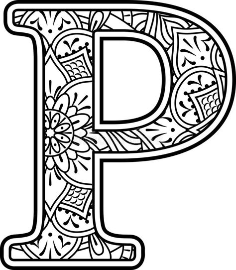 Initial p doodle mandala art coloring therapy. Initial p in black and white with doodle ornaments and design elements from mandala art style for coloring royalty free illustration Doodle Mandala Art, Doodle Ornaments, Doodle Mandala, Fruit Art Drawings, Coloring Therapy, Initial P, Doodle Art Letters, Valentine Coloring Pages, Paper Quilling Designs