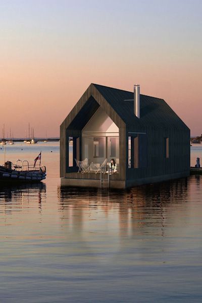 Now this is what I call a lake house...Love it! House On The Water, Houseboat Living, Haus Am See, Hobbit Hole, Bay House, Barn Design, Floating House, Body Of Water, Hus Inspiration