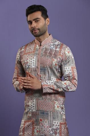 Shop for Kora By Nilesh Mitesh White Chanderi Silk Floral Print Kurta Set for Men Online at Aza Fashions Printed Mens Kurta, Abstract Watercolor Flower, Kurta Set For Men, Wedding Outfit Men, Mens Wear, Plain Design, Kurta Set, Aza Fashion, Full Sleeve