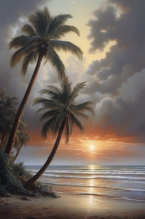 Village Scene Drawing, Beautiful Landscape Pictures, Ocean Landscape Painting, Beautiful Beach Pictures, Ocean Landscape, Landscape Art Painting, Water Photography, Amazing Sunsets, Cool Wallpapers Art