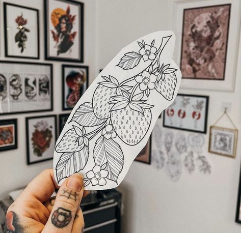 Drawable Tattoos, Strawberry Vine Tattoo, Practice Tattoos, Strawberry Vine, 27 Tattoo, Strawberry Tattoo, 16 Tattoo, Fruit Tattoo, Garden Tattoos