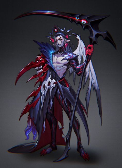 ArtStation - 反派BOSS, XHE 1992 Scythe Character Art, Anime Character With Scythe, Necromancer Scythe, Japanese Demon Character Design, Character Art Scythe, Team Akatsuki, Demon Character, Final Boss, Karakter Disney