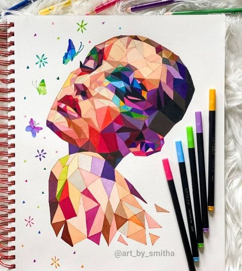 Imaginative Drawing Pencil Colours Art Drawings, Color Markers Art, Cubist Drawing, Pencil Colour Painting, Geometrical Art, Pencil Drawing Images, Abstract Pencil Drawings, Wpap Art, Drawing Realistic