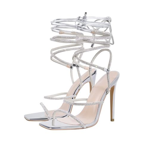 Bling Sandals, Strappy High Heels Sandals, Strappy High Heels, Rhinestone Sandals, Long Boots, Lace Up Heels, Sandal Fashion, Strappy Sandals, Stiletto Heel