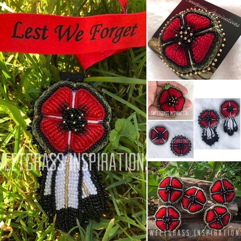 Beaded Poppies Pattern, Poppy Beading Pattern, Quilled Poppies, Métis Beadwork, Native Crafts, Poppy Pattern, Nativity Crafts, Bead Embroidery Jewelry, Beaded Crafts