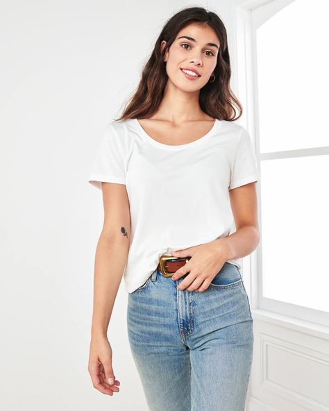 Women - Tees & Tanks | Quince Silk Tee, Linen Short, Knit Blazer, Scoop Neck Tee, Great T Shirts, Crew Neck Tee, Quince, Straight Leg Pants, Cotton Tee