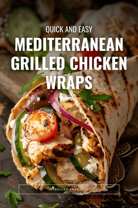 Healthy Mediterranean Grilled Chicken Wraps Grilled Chicken For Wraps, Chicken Marinade For Wraps, Mediterranean Chicken Wrap Recipes, Grilled Chicken Wraps Healthy, Grilled Chicken Meal Ideas, Mediterranean Wrap Recipes, Wrap Recipes For Dinner, Healthy Wraps For Dinner, Grilled Chicken Wrap Recipes