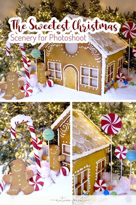 Gingerbread House Photography, Gingerbread House Christmas Photoshoot, Christmas Candy Photoshoot, Candyland Christmas Photoshoot, Gingerbread Christmas Photoshoot, Gingerbread House Photoshoot, Gingerbread Photoshoot, Xmas Photoshoot Ideas, Christmas Candyland