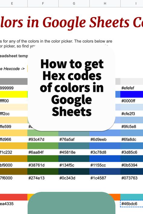 How do you get the HTML color of a cell in Google Sheets? Follow this quick and simple tutorial to fetch the hex code color of a cell's background color in Google Sheets. Includes a sample spreadsheet to quickly grab the color you need from the Google Sheets color picker! Google Sheets Ideas, Google Sheet Aesthetic, Google Sheets Tips And Tricks, Google Sheets Aesthetic, Google Sheets Tips, Infographic Posters, Google Sheets Templates, Google Suite, Curriculum Planner