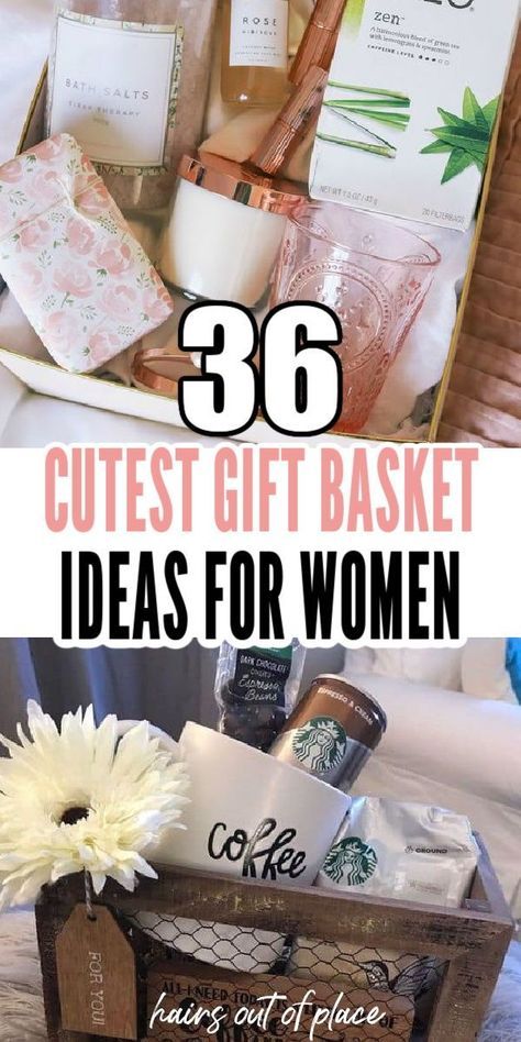 These 36 gifts baskets make the CUTEST gift basket ideas for women! Are you looking for an, clever and thoughtful gift idea for mom, a friend, or a girlfriend? These are the best gift basket ideas for her and perfect for several different occasions. Fuzzy Sock Gift Basket, Friend Gift Basket Ideas Birthday, Best Gift Baskets For Women, Fall Gift Basket For Girlfriend, Making Gift Baskets Ideas, Staff Gift Basket Ideas, Beauty Bags Gift Ideas, Gift Basket For Pastor And Wife, Small Gift Baskets For Women