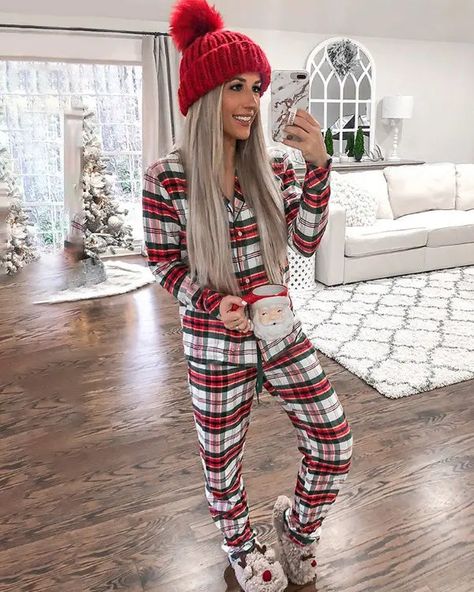 Olivia Mark - Casual Christmas Plaid Pajama Set Christmas Loungewear, Pijamas Women, Christmas Pajama Set, Two Piece Pants Set, Striped Pyjamas, Plaid Pajamas, Turndown Collar, Plaid Fashion, Print Pajamas