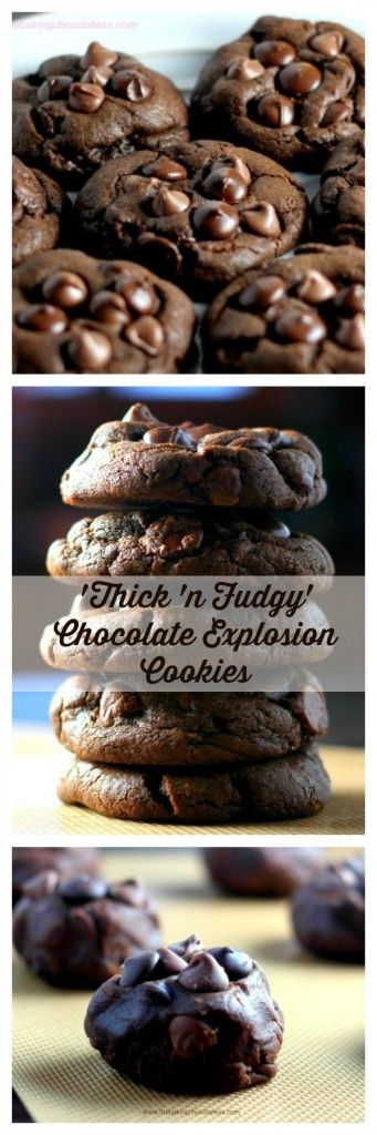 'Thick 'n Fudgy' Chocolate Explosion Cookies via @https://www.pinterest.com/BaknChocolaTess/ Milk Tart, Stuffed Pepper, Think Food, Tea Cakes, Cakepops, Cookie Desserts, Cookies Recipe, Yummy Cookies, Chocolate Cookies