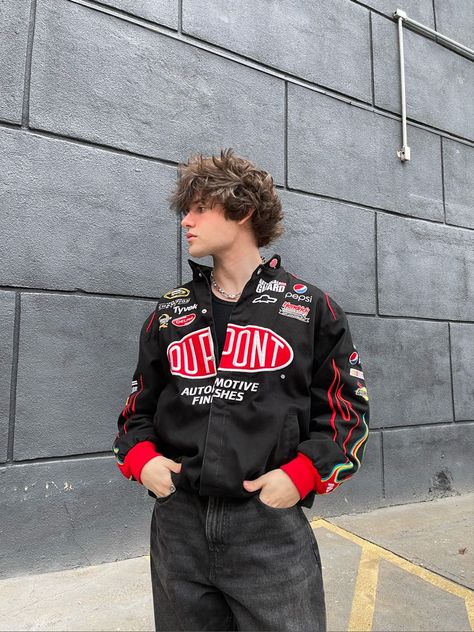 Race Jacket Outfit, Nascar Jacket Outfit, Racer Jacket Outfit, Racing Jacket Outfit, Nascar Outfit, Outfits For Date, Mens Fashion Aesthetic, Vintage Racing Jacket, Racer Jackets