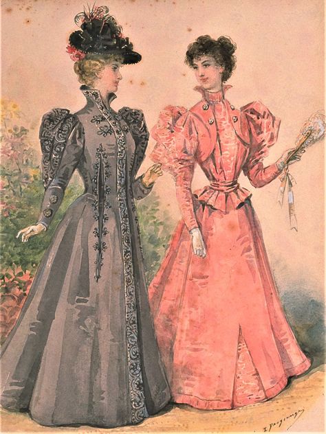 Fashion Plate - La Mode Illustree - 1896 1890 Fashion Plate, Belle Epoque Fashion, 1899 Fashion, Istoria Modei, Vintage Prairie Dress, Victorian Era Fashion, 1890s Fashion, 1800s Fashion, Fashion Illustration Vintage