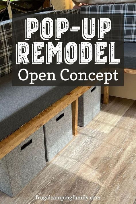 Redoing A Pop Up Camper, Futon For Camper, Pop Up Camper With Slide Out Remodel, Pop Up Camper Renovation Ideas, Folding Camper Makeover, Easy Pop Up Camper Remodel, Pop Top Camper Renovations, Pop Up Caravan Makeover, 1995 Jayco Pop Up Camper Remodel