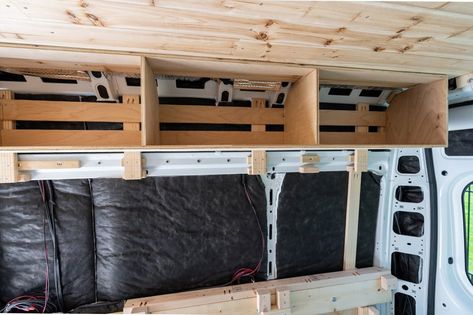 Van Conversion Overhead Cabinets: How To Build And Install – Camper Van Traveler Van Conversion Cabinets, Van Cabinets, Ford Transit Camper Conversion, Ducato Camper, Van Shelving, Diy Van Conversions, Camper Interior Design, Ford Transit Camper, Transit Camper