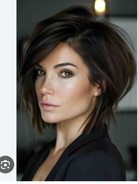 Long Layered Bobs For Thick Hair, Edgy A Line Haircut, Short Haircuts Easy To Style, Short Angled Haircut, Medium Round Face Haircut, Short Brown Hairstyle Women, Womens Short Hair Styles 2024, Sassy Bob Haircut Over 40, Long In Front Short In Back Hair