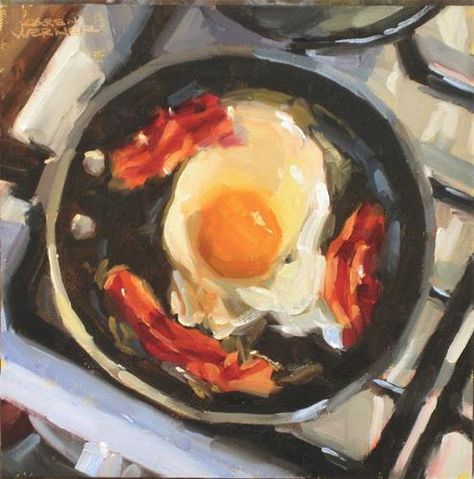 Daily Paintworks - "Sizzlin" - Original Fine Art for Sale - © Karen Werner Painting Food Art, Food Gouache Painting, Food Painting Acrylic, Acrylic Painting Food, Bacon Art, Food Art Painting, Bacon Eggs, Posca Art, Gouache Art