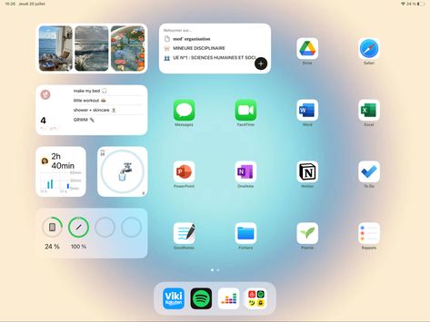 Aesthetic Ipad Homescreen Layout School, Clean Ipad Homescreen, Ipad Homescreen Ideas For School, Productive Ipad Homescreen, Ipad Homescreen Ideas Minimalist, Clean Girl Ipad Layout, Ipad Girl Aesthetic, Ipad Homescreen Ideas School, School Ipad Organization