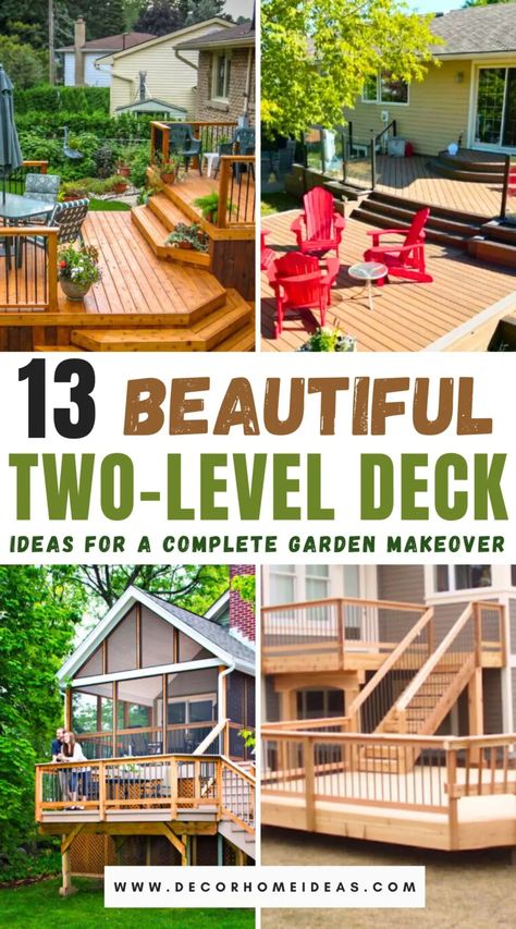 Discover 13 innovative designs for a two-level deck that will transform your outdoor space into a stunning retreat. From modern minimalist layouts to lush garden terraces, these ideas will inspire you to create a unique, functional, and beautiful two-level deck. Explore materials, lighting, and landscaping tips to elevate your deck's design. Contemporary Balcony, Garden Decks, Two Level Deck, Tiered Deck, Deck Layout, Deck Makeover, Patio Layout, Fire Pit Landscaping, Modern Balcony