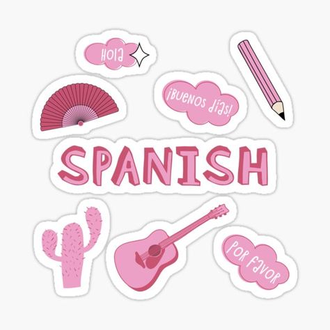 Back to school with the cutest Pink Spanish subject stickers. Perfect gift for a kid, tween, teen or any age! Science text Check out my portfolio for all the individual subject versions as I roll them out! Pencil, Fan, Cactus, Guitar, Per Favor, Buenos Dias and Hola! • Millions of unique designs by independent artists. Find your thing. Happy Pink Aesthetic, Sticker Motive, Subject Stickers, Science Text, Books Wallpaper, Subject Labels, Vsco Stickers, Preppy Stickers, Stickers Vintage