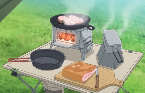 Yuru Camp Aesthetic, Yuru Camp Food, Anime Camping, Camp Cooking Gear, Food In Anime, Anime Cooking, Cook Illustration, Anime Bento, Food Anime