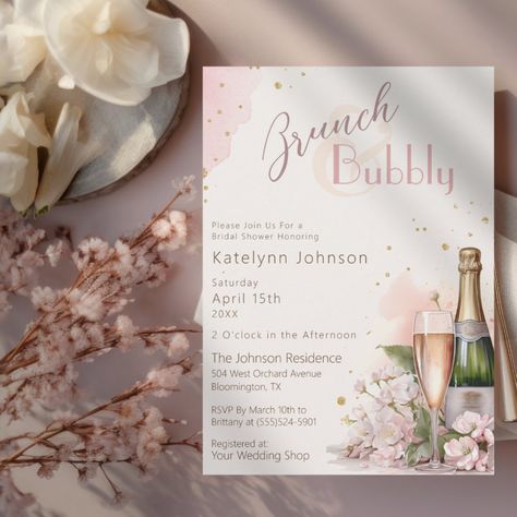 Pink Brunch and Bubbly Champagne Bridal Shower Invitation Pink Brunch, Bridal Shower Champagne, Brunch And Bubbly, Brunch Bubbly, Champagne Brunch, Gold Bridal Showers, Brunch Invitations, Wedding Shower Invitations, Bridal Shower Brunch