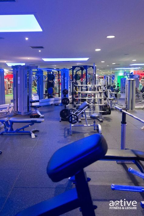 image shows a gym with a range of different fitness equipment such as weight racks, with blue led lighting from the ceillings. Sauna Steam Room, Gym Facilities, Indoor Swimming Pool, Indoor Swimming, Indoor Swimming Pools, Steam Room, Never Sleep, So Many People, Galway