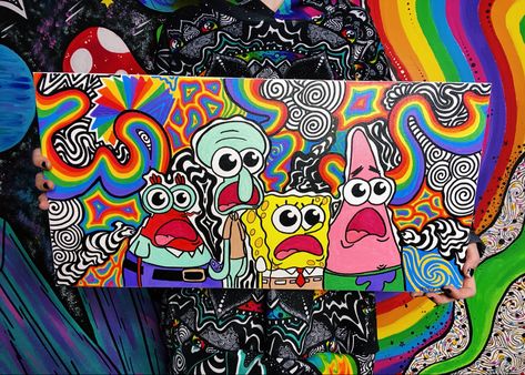 Trippie Aesthetic, Savannah Saturn, Bedroom Art Painting, Cartoon Paintings, Trippy Drawings, Mr Krabs, Arte Indie, Psychadelic Art, Trippy Painting