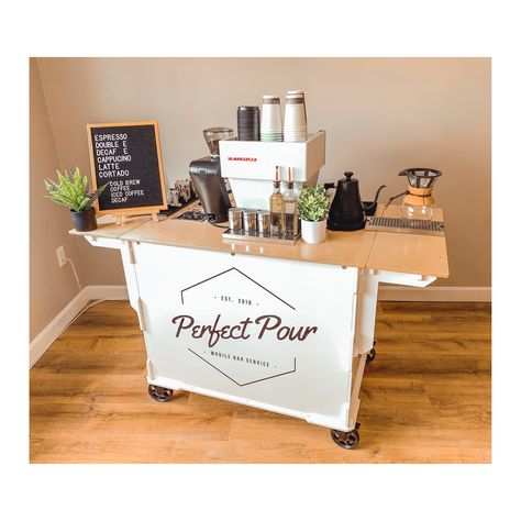 #espressomachines #espressocart #weddingideas #weddingbar #coffecart #cocktails #craftcocktails #barnwedding Mobile Coffee Bar Wedding, Coffee Carts Design, Coffee Stand Business, Small Coffee Cart Ideas Business, Mobile Coffee Bar Ideas, Coffee Cart Ideas Business, Diy Coffee Cart, Coffee Stand Design, Coffee Cart Ideas