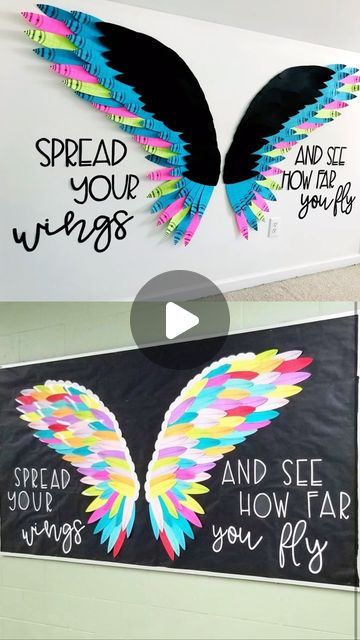 Angel Wings Bulletin Board, Wings Making Craft, Wing Template, Wings Bulletin Board, Eagle Wings Bulletin Board, Butterfly Feather Wings, Wing Mural School, Learning Gives You Wings To Fly Bulletin Board, How To Make Wings