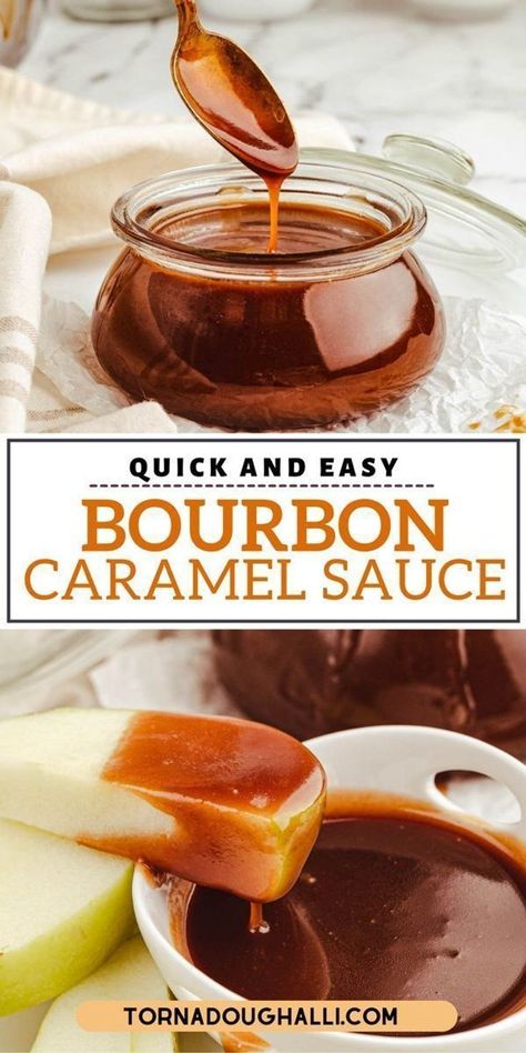 bourbon caramel sauce Bourbon Caramel Sauce, Bourbon Caramel, Bourbon Caramels, Bourbon Sauce, Caramel Recipes Sauce, Homemade Caramel Sauce, Favorite Dessert Recipes, Scrumptious Desserts, Dessert Sauces