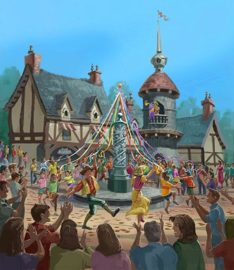 Disneyland Fantasy Faire concept art Village Festival, Medieval Fair, Florida Attractions, Fantasy Village, Medieval Festival, Walt Disney Imagineering, Disney Imagineering, Sleeping Beauty Castle, Fantasy Princess