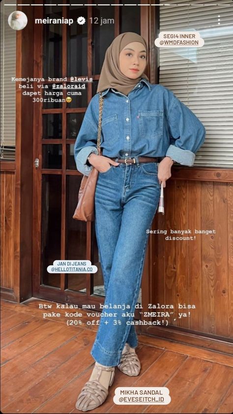 Ootd Levis Jeans Hijab, Denim Outfit Hijab, Jeans Outfit Hijab, Singapore Outfit, Outfit Kemeja, Kemeja Denim, Ootd Jeans, Ootd Hijab Casual, Celana Jeans