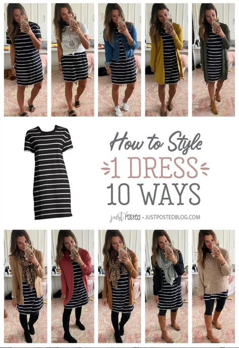 Dresses – Just Posted How To Wear A Striped Dress, Dress With Stripes Outfit Ideas, Style Striped Dress, Striped Dress Outfits, Black And White Striped Dress Outfit Fall, Black Striped Skirt Outfit, Stripped Dress Outfits, Striped Dress Fall Outfit, Tshirt Dress Outfit Fall